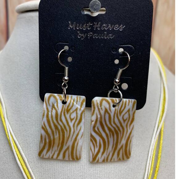 New Tiger Striped Safari Animal Print Dangle Shell Earring Necklace Jewlery Set - Picture 3 of 3